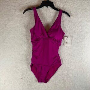 Ralph Lauren Women's Beach Club Twist Front One Piece‎ Pink Swimsuit Size 8 9384